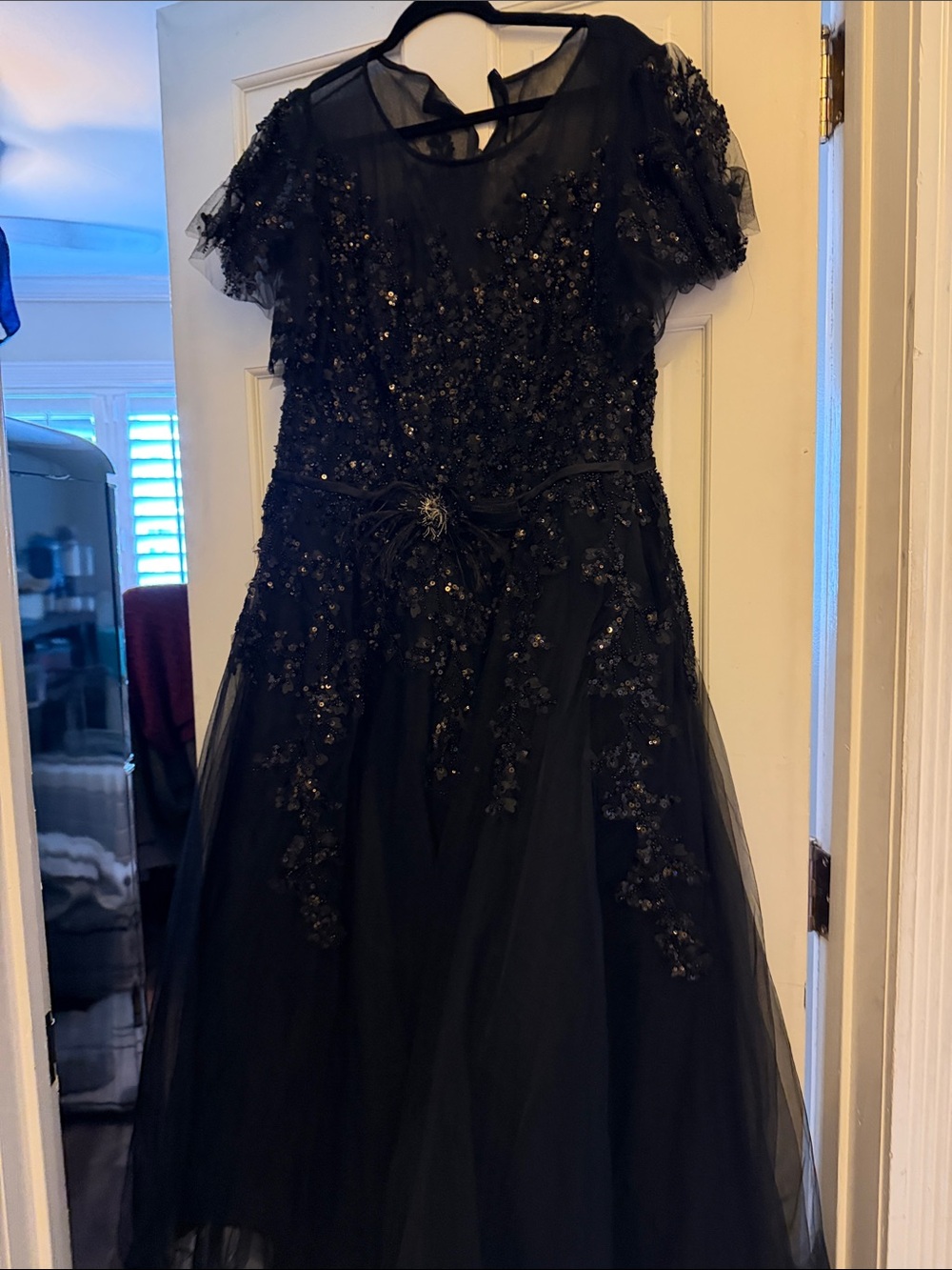 Mac Duggal Black Sequin Tulle Midi Dress - Picture 9 of 11